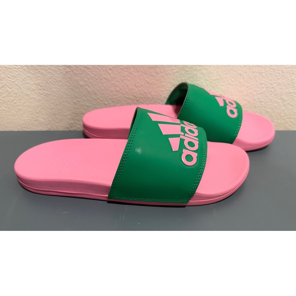 Adidas Adilette Shower Slides Pink Green Women's Size 7 Slip On Sandals NEW